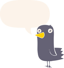 cartoon bird and speech bubble in retro style