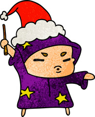 christmas textured cartoon of kawaii wizard