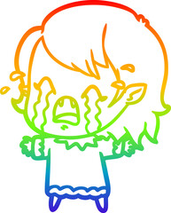 rainbow gradient line drawing cartoon crying vampire girl