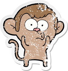 distressed sticker of a cartoon hooting monkey