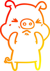 Obraz premium warm gradient line drawing cartoon angry pig