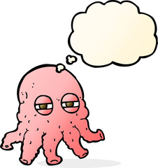 cartoon alien face with thought bubble