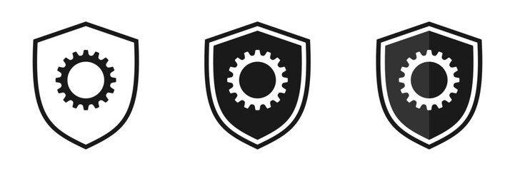 Set of shield icons with gears. Illustration