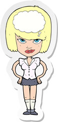 sticker of a cartoon woman thinking