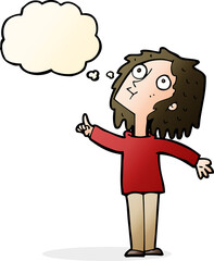 cartoon curious woman with thought bubble