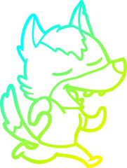 cold gradient line drawing cartoon running wolf laughing
