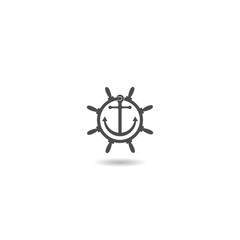 Ship steering wheel with anchor inside icon with shadow