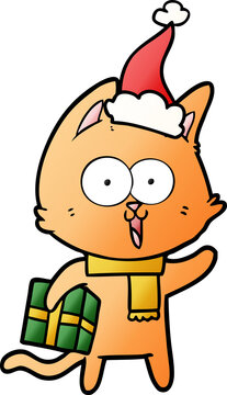 funny gradient cartoon of a cat wearing santa hat