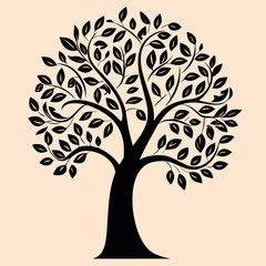 Black and White Tree Outline Silhouette Ornament Vector Art for Logo and Icon, Sketch, Tattoo, Clip Art