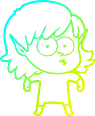 cold gradient line drawing cartoon elf girl staring