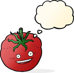 cartoon happy tomato with thought bubble