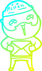 cold gradient line drawing cartoon happy bearded man