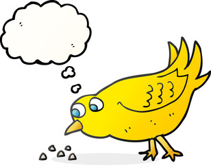 thought bubble cartoon bird pecking seeds