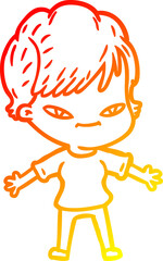 warm gradient line drawing cartoon happy woman