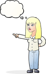 cartoon pretty woman pointing with thought bubble
