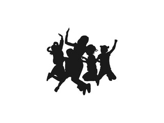 A group of happy children jumping. Children Holiday, school, Sport. For Art, graphic design. playing vector illustration. Back to school. Silhouettes of children playing isolated on white background.