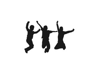 Fototapeta na wymiar A group of happy children jumping. Silhouette of jumping and standing school students. Vector illustration. Back to school. Silhouettes of children playing isolated on white background.