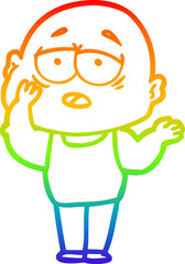 rainbow gradient line drawing cartoon tired bald man