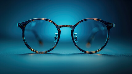 Elegant Round Framed Eyeglasses on a Blue Background.