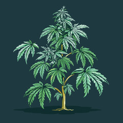Bush of marijuana. Cannabinoid. Hemp for the treatment of marijuana oil. Cannabis. Vector illustration