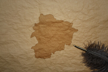 map of andorra on a old paper background with old pen