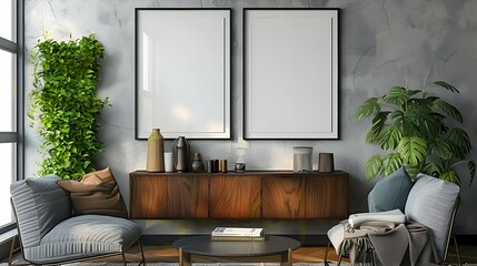 Frame Mockup with ISO A Paper Size on Living Room Wall - Interior Design Mockup