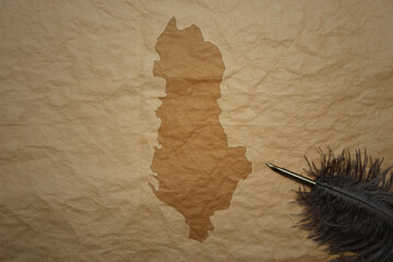 map of albania on a old paper background with old pen