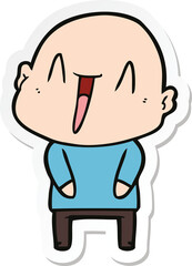 sticker of a happy cartoon bald man