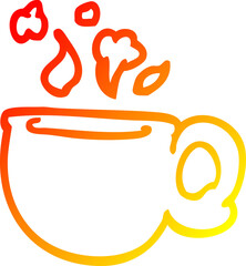 warm gradient line drawing cartoon steaming cup