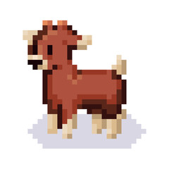 Vector Cute Pixel Art Character Cartoon Goat Illustration Isolated