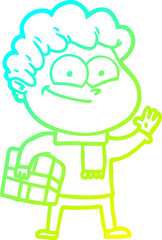 cold gradient line drawing cartoon happy man