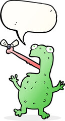 cartoon frog catching fly with speech bubble