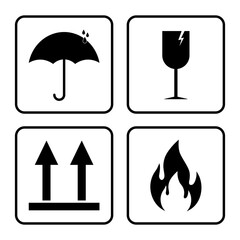 Vector set of parcel and goods protection symbols .Warning icons.