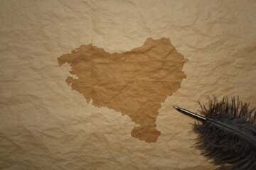 map of basque country on a old paper background with old pen