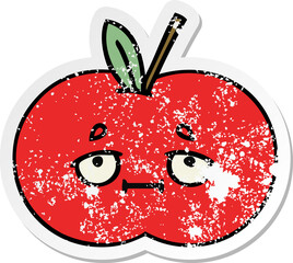 distressed sticker of a cute cartoon red apple