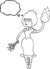 thought bubble cartoon vampire girl casting fireball