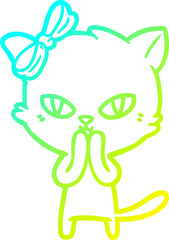 cold gradient line drawing cute cartoon cat