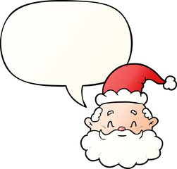 cartoon santa claus face and speech bubble in smooth gradient style