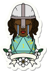crying human fighter with natural one D20 dice sticker
