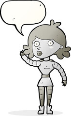 cartoon robot woman waving with speech bubble