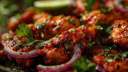 Spicy grilled chicken with fresh herbs and lime - obrazy, fototapety, plakaty