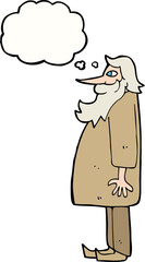 cartoon bearded old man with thought bubble
