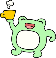 happy frog with coffee cup