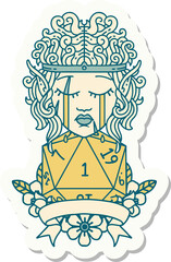 sad elf barbarian character with natural one roll sticker