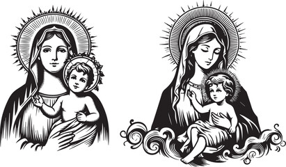 virgin mary with newborn jesus - emblem of divine motherhood