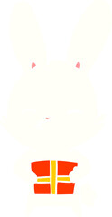 curious bunny flat color style cartoon with present