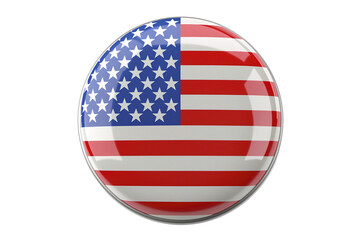 A button showcasing the American flag, symbolizing patriotism and pride, isolated on a white background.