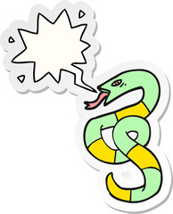 Obraz premium hissing cartoon snake and speech bubble sticker