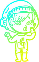 cold gradient line drawing cartoon astronaut woman