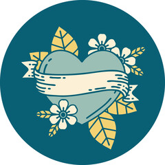tattoo style icon of a heart and banner